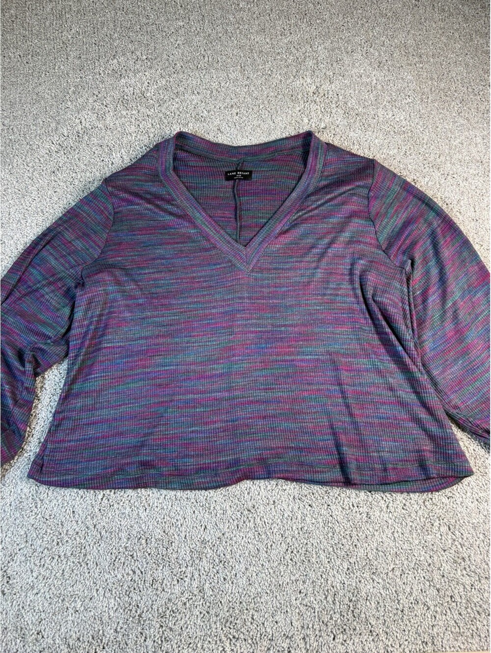 Lane Bryant Multi-Color Striped V-neck Cropped Top Blouse Balloon Sleeves 26/28